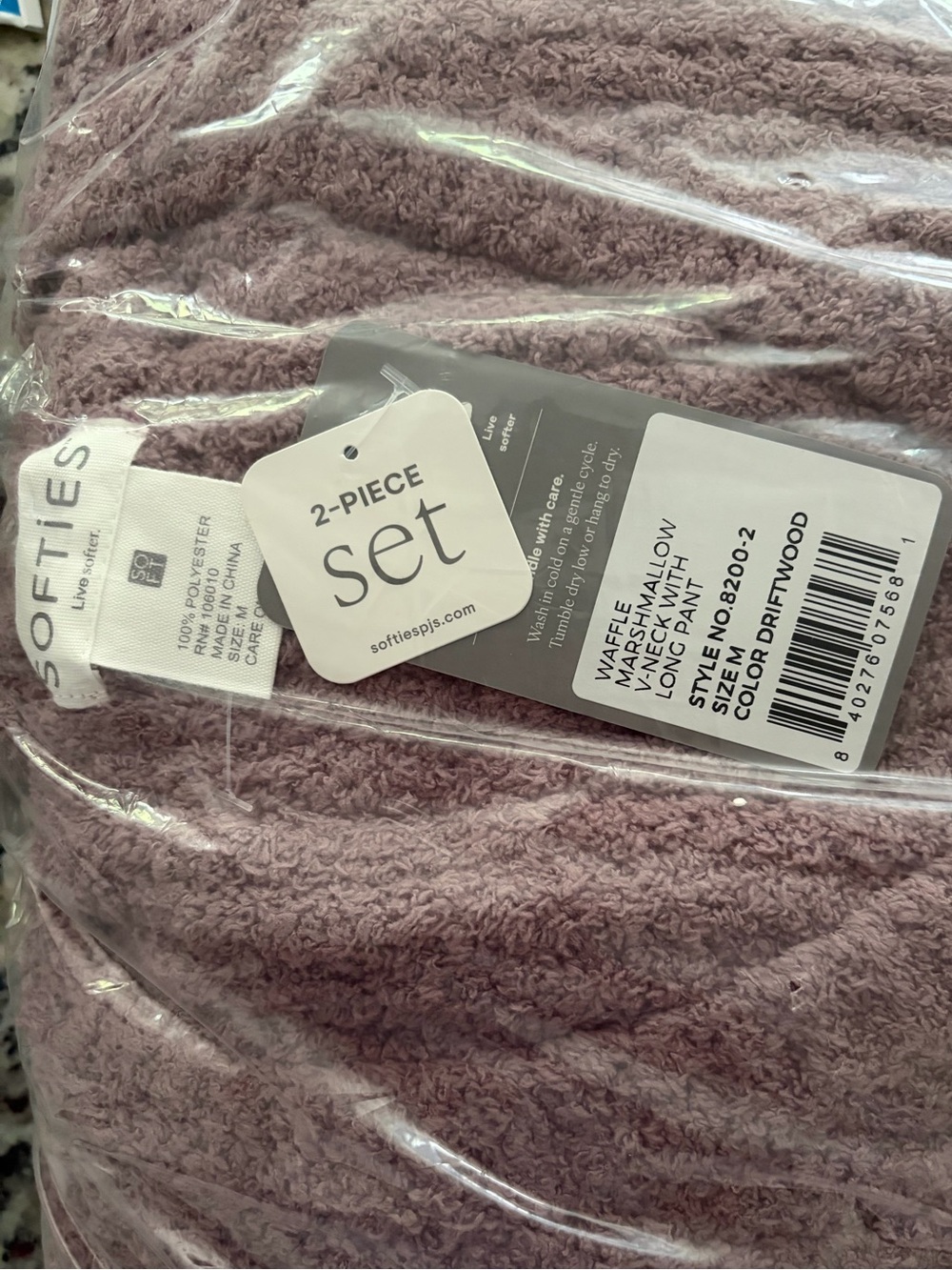 NWT Softies Cozy V-Neck Waffle Knit Pajama Set in Driftwood size M - Picture 8 of 8